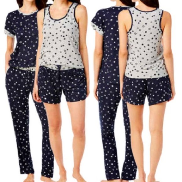 NWT Lucky 4 Piece Pajama Set Navy & Gray Stars - Picture 2 of 3